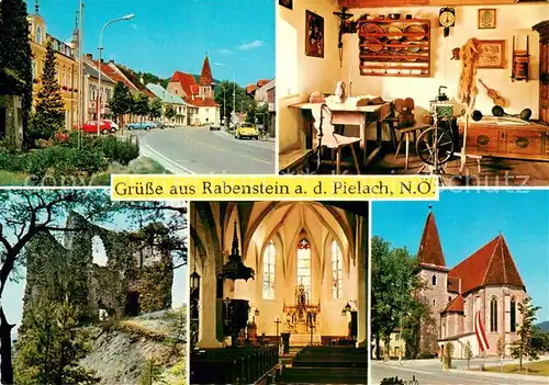 AK / Ansichtskarte Rabenstein_Pielach Ortsbild mit Kirche Heimatmuseum Burgruine Pfarrkirche Innenansicht 