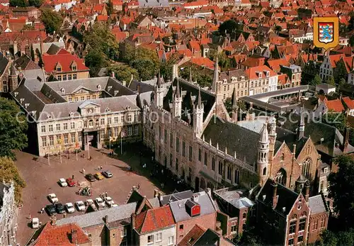 AK / Ansichtskarte Brugge_Bruges_Flandern Zentrum Rathaus Fliegeraufnahme 