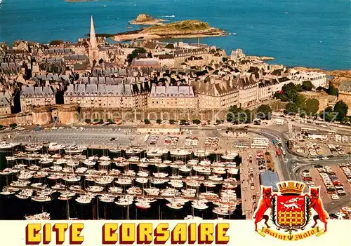 AK / Ansichtskarte Saint Malo_Ille et Vilaine_Bretagne Port de plaisance et la ville intra muros vue aerienne Wappen Saint Malo_Ille et Vilaine