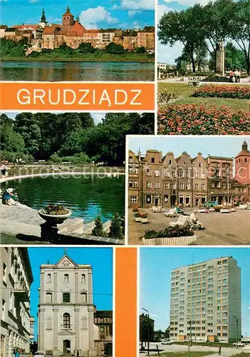 AK / Ansichtskarte Grudziadz_Graudenz Blick ueber die Weichsel Denkmal Schwanenteich Marktplatz Altstadt Hochhaus 
