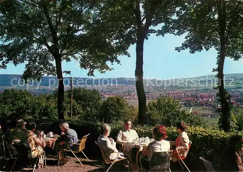 AK / Ansichtskarte Bad_Pyrmont Berggasthaus Zu den Erdfaellen Terrasse Fernsicht Bad_Pyrmont