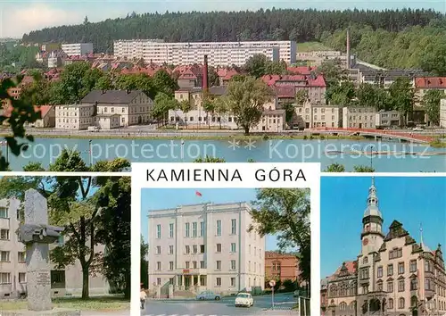 AK / Ansichtskarte Kamienna_Gora_Kochanow Teilansichten Partie am Fluss Denkmal Gebaeude Innenstadt Rathaus Kamienna_Gora_Kochanow