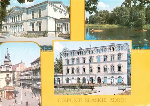 AK / Ansichtskarte Cieplice_Slaskie_Zdroj Gebaeude Innenstadt Partie am Wasser Kanufahren Cieplice_Slaskie_Zdroj