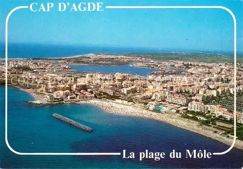 AK / Ansichtskarte Cap d_Agde Plage du Mole et le port et plage Richelieu vue aerienne Cap d_Agde