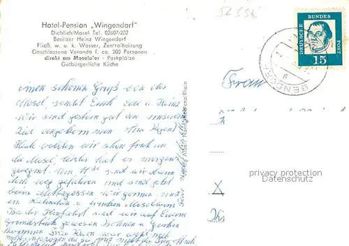 AK / Ansichtskarte Dieblich Hotel Pension Wingendorf Kirche Terrasse Gastraum Dieblich