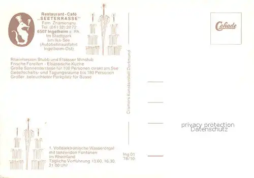 AK / Ansichtskarte Ingelheim_Rhein Restaurant Cafe Seeterrasse Gastraeume Schwanenteich Ingelheim Rhein