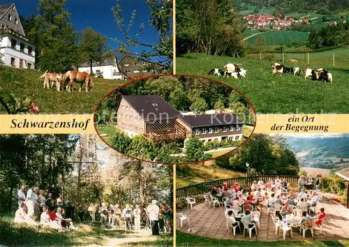 AK / Ansichtskarte Schwarzenshof Bildungsstaette der Ev meth Kirche Hauseigene Haflinger Eichfeld Hausansicht Platz am Kreuz Grillabend Schwarzenshof