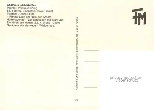 AK / Ansichtskarte Bayerisch_Eisenstein Gasthaus Arberhuette Bayerisch_Eisenstein