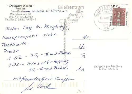 AK / Ansichtskarte Stralsund De blage Katen Pension Gaststube Zimmer 