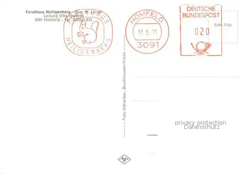 AK / Ansichtskarte Homfeld_Grafschaft_Hoya Forsthaus Heiligenberg Homfeld_Grafschaft_Hoya
