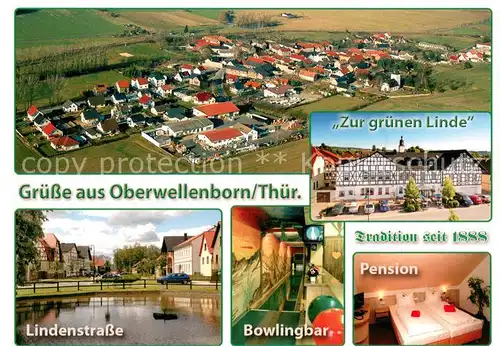 AK / Ansichtskarte Oberwellenborn Fliegeraufnahme Gasthaus Zur gruenen Linde Lindenstrasse Bowlingbar Pension 