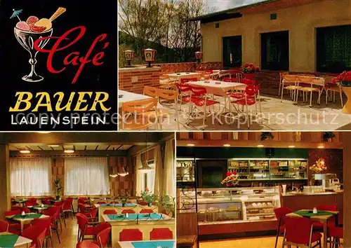 AK / Ansichtskarte Lauenstein_Oberfranken Cafe Bauer Terrasse Gaststube Kuchentheke Lauenstein_Oberfranken
