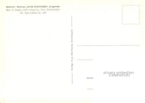 AK / Ansichtskarte Langenau_Oberfranken Gasthof Pension Altes Forsthaus Teich Waldweg Langenau Oberfranken
