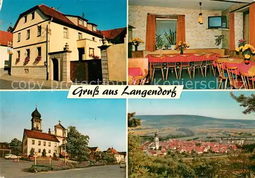 AK / Ansichtskarte Langendorf_Unterfranken Gasthaus zum Adler Gastraum Kirche Panorama Langendorf Unterfranken