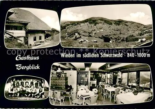 AK / Ansichtskarte Wieden_Schwarzwald Gasthaus Cafe Bergblick Trachtengruppe Landschaftspanorama Wieden Schwarzwald