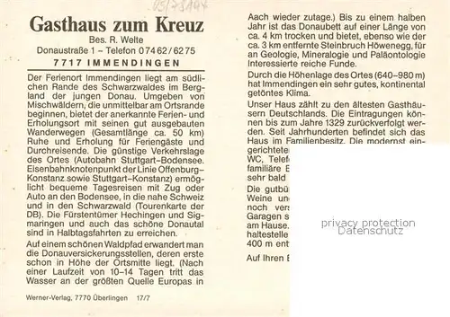 AK / Ansichtskarte Immendingen Gasthaus zum Kreuz Restaurant Fremdenzimmer Immendingen