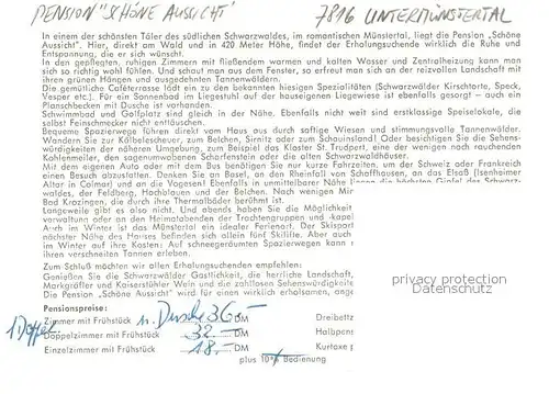 AK / Ansichtskarte Untermuenstertal Pension Schoene Aussicht Cafe Landschaftspanorama Schwarzwald Untermuenstertal