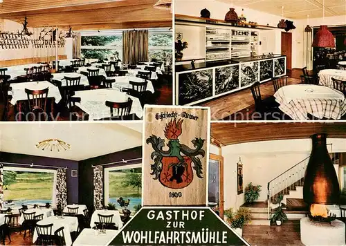 AK / Ansichtskarte Hardheim_Odenwald Gasthof Pension zur Wohlfahrtsmuehle Restauran Treppenaufgang Wappen Hardheim Odenwald