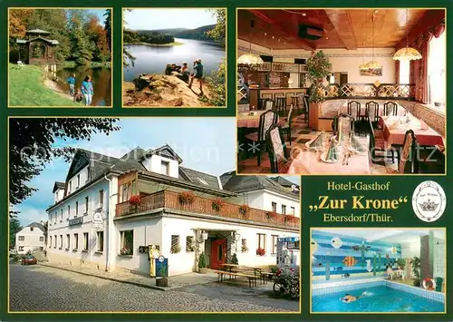 AK / Ansichtskarte Ebersdorf_Thueringen Hotel Gasthof Zur Krone Restauran Hallenbad Landschaftspanorama Ebersdorf Thueringen