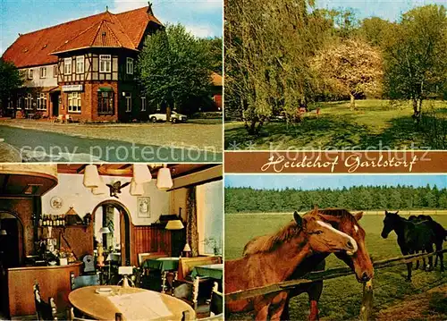 AK / Ansichtskarte Garlstorf_Walde Gasthaus Heidehof Gastraum Pferdekoppel Garten Garlstorf_Walde