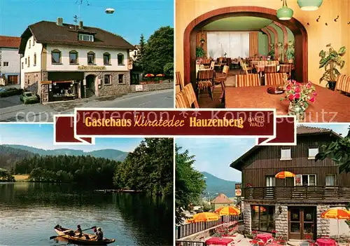AK / Ansichtskarte Hauzenberg_Niederbayern Gaestehaus Kinateder Gastraum Terrasse Gondelteich Hauzenberg Niederbayern