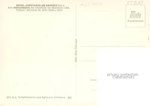 AK / Ansichtskarte Hirschberg_Weilheim_Oberbayern Hotel Forsthaus am Haarsee Hirschberg_Weilheim