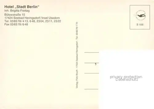 AK / Ansichtskarte Heringsdorf_Ostseebad_Usedom Hotel Stadt Berlin Gastraeume Gaestezimmer Heringsdorf_Ostseebad