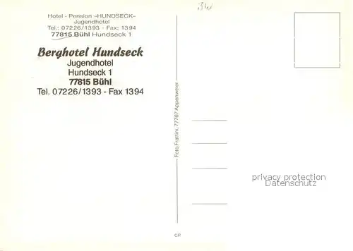 AK / Ansichtskarte Buehl_Baden Hotel Pension Hundseck Bar Gaststube Buehl_Baden