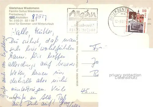 AK / Ansichtskarte Altstaedten_Allgaeu Gaestehaus Wiedemann Gaststube Panorama Altstaedten_Allgaeu