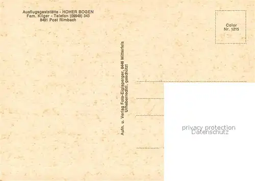 AK / Ansichtskarte Rimbach_Bayrischer_Wald Ausflugsgaststaette Hoher Bogen Rimbach_Bayrischer_Wald