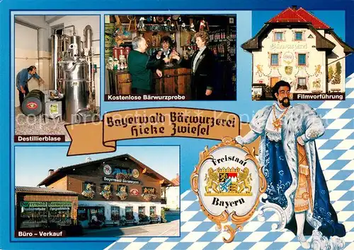 AK / Ansichtskarte Zwiesel_Bad_Gottleuba Berggiesshuebel Bayerwald Baerwurzerei Hieke Destillierblase Baerwurzprobe Filmvorfuehrung Buero Verkauf Zwiesel_Bad