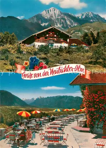 AK / Ansichtskarte Piding Berggaststaette Neubichler Alm Terrasse mit Untersberg Watzmann und Lattengebirge Piding