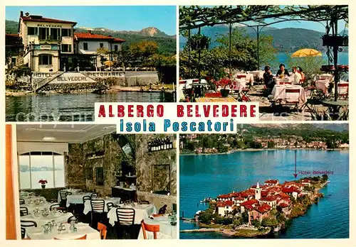 AK / Ansichtskarte Isola_Pescatori_Lago_Maggiore Hotel Ristorante Belvedere Terrasse Gastraum Fliegeraufnahme 