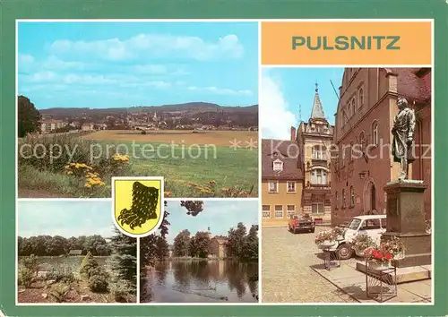 AK / Ansichtskarte Pulsnitz_Sachsen Panorama Walkmuehlenbad Schlossteich Rietschel Denkmal Pulsnitz Sachsen