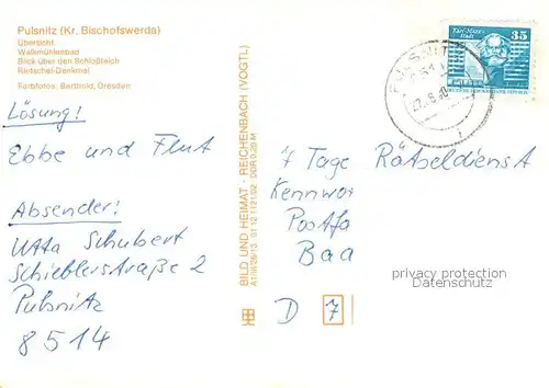 AK / Ansichtskarte Pulsnitz_Sachsen Panorama Walkmuehlenbad Schlossteich Rietschel Denkmal Pulsnitz Sachsen