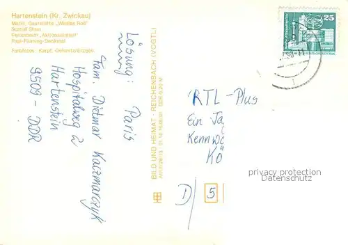 AK / Ansichtskarte Hartenstein_Zwickau Markt Gaststaette Weisses Ross Schloss Stein Ferienheim Aktionseinheit Paul Fleming Denkmal Hartenstein_Zwickau