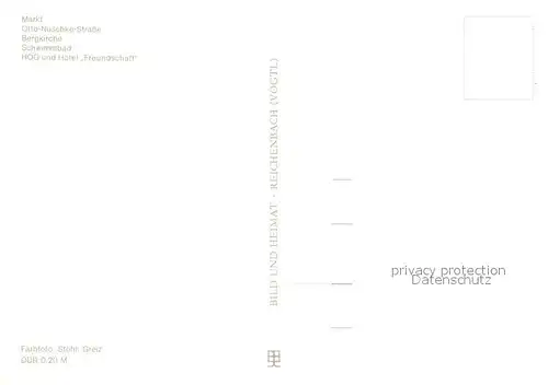 AK / Ansichtskarte Schleiz Markt Otto Nuschke Strasse Bergkirche Schwimmbad HOG und Hotel Freundschaft Schleiz