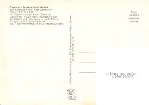 AK / Ansichtskarte Schlehenmuehle_Egloffstein Gasthof Pension Friedrich Fett Terrasse 