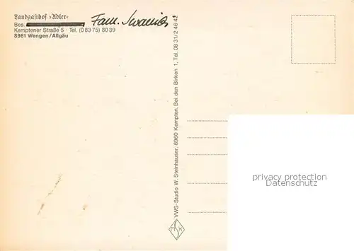 AK / Ansichtskarte Wengen_Kempten_Allgaeu Landgasthof Adler Restaurant Wengen_Kempten_Allgaeu