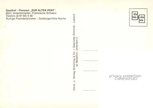 AK / Ansichtskarte Unterleinleiter Gasthof Pension Zur alten Post Restaurant Stadtpanorama Fraenkische Schweiz Unterleinleiter
