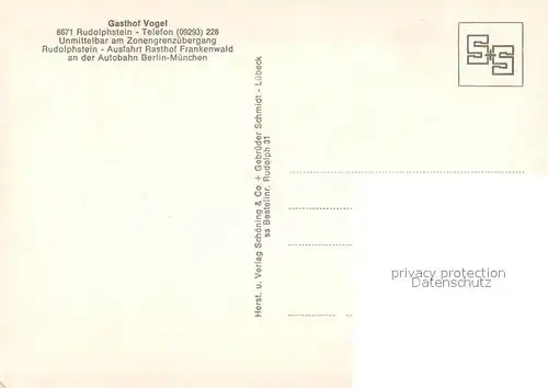 AK / Ansichtskarte Rudolphstein Gasthof Vogel im Frankenwald Restaurant Rudolphstein