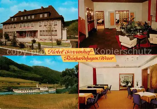 AK / Ansichtskarte Reinhardshagen Hotel Sonnenhof Dampfer Blick zur Weser Reinhardshagen