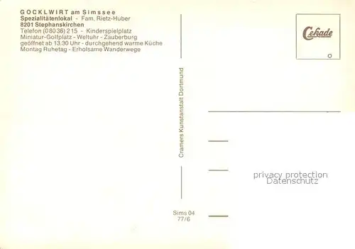 AK / Ansichtskarte Stephanskirchen_Simssee Spezialitaetenlokal Gocklwirt Restaurant Stephanskirchen Simssee