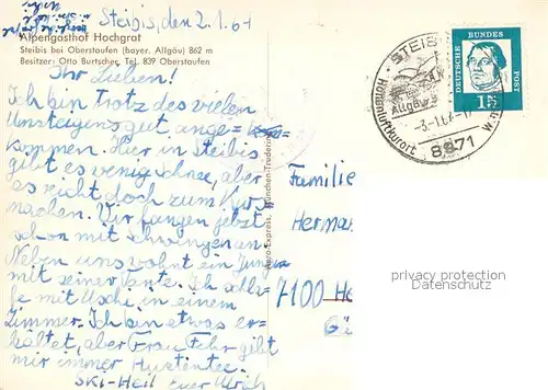 AK / Ansichtskarte Steibis Alpengasthof Hochgrat Allgaeuer Alpen Steibis