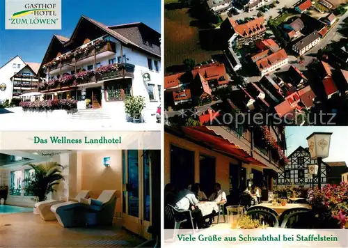 AK / Ansichtskarte Schwabthal Wellness Landhotel Zum Loewen Restaurant Terrasse Fliegeraufnahme Schwabthal