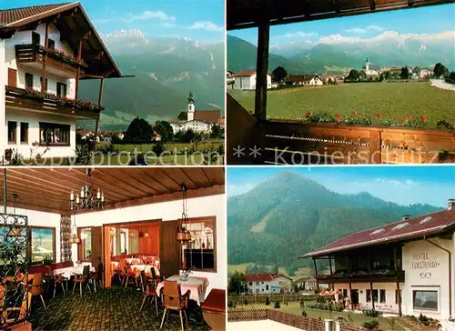 AK / Ansichtskarte Aschau_Chiemgau Hotel Edeltraut Restaurant Ortsansicht mit Alpenpanorama Aschau Chiemgau