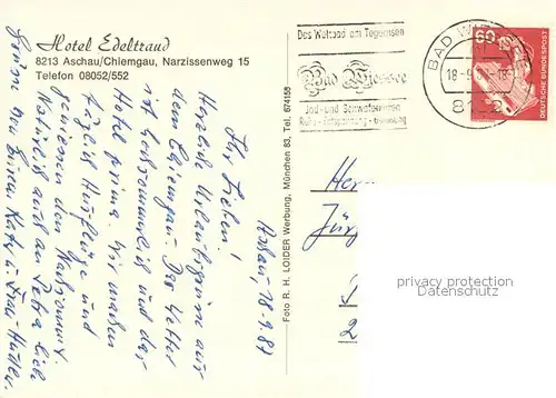 AK / Ansichtskarte Aschau_Chiemgau Hotel Edeltraut Restaurant Ortsansicht mit Alpenpanorama Aschau Chiemgau