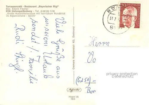AK / Ansichtskarte Hohenpeissenberg Terrassencafe Restaurant Bayerischer Rigi Berggasthof Wetterwarte Wallfahrtskirche Blick zur Zugspitze Bernhardiner Hund Hohenpeissenberg