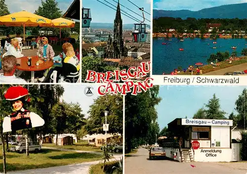 AK / Ansichtskarte Freiburg_Breisgau Breisgau Camping Anmeldung Garten Muenster Seepartie  Freiburg Breisgau