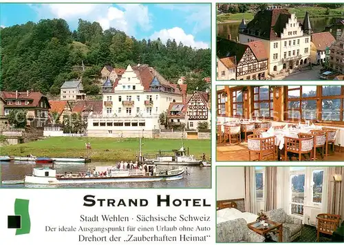 AK / Ansichtskarte Wehlen_Sachsen Strand Hotel Restaurant Faehre Drehort der Zauberhaften Heimat Wehlen_Sachsen